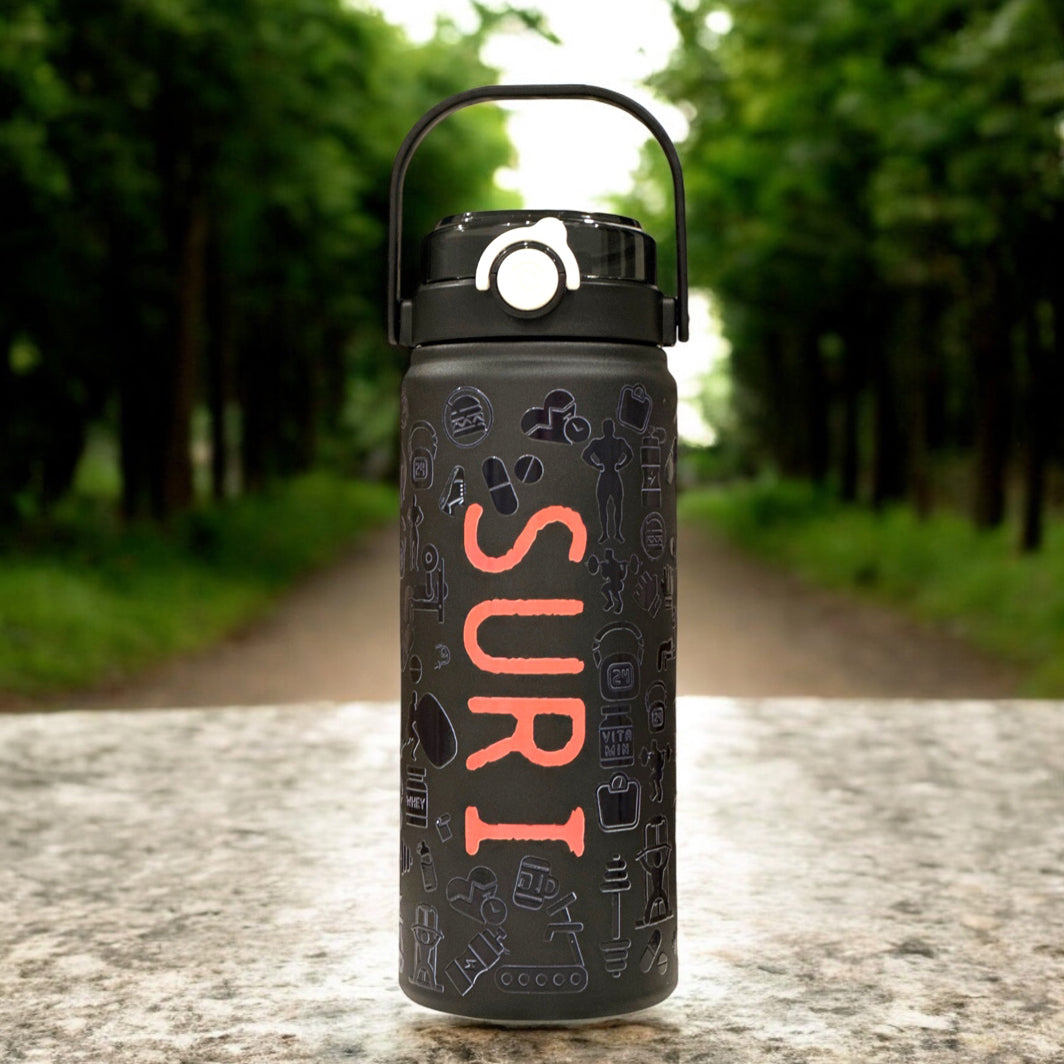 Personalised Black Flask with Gym Icons