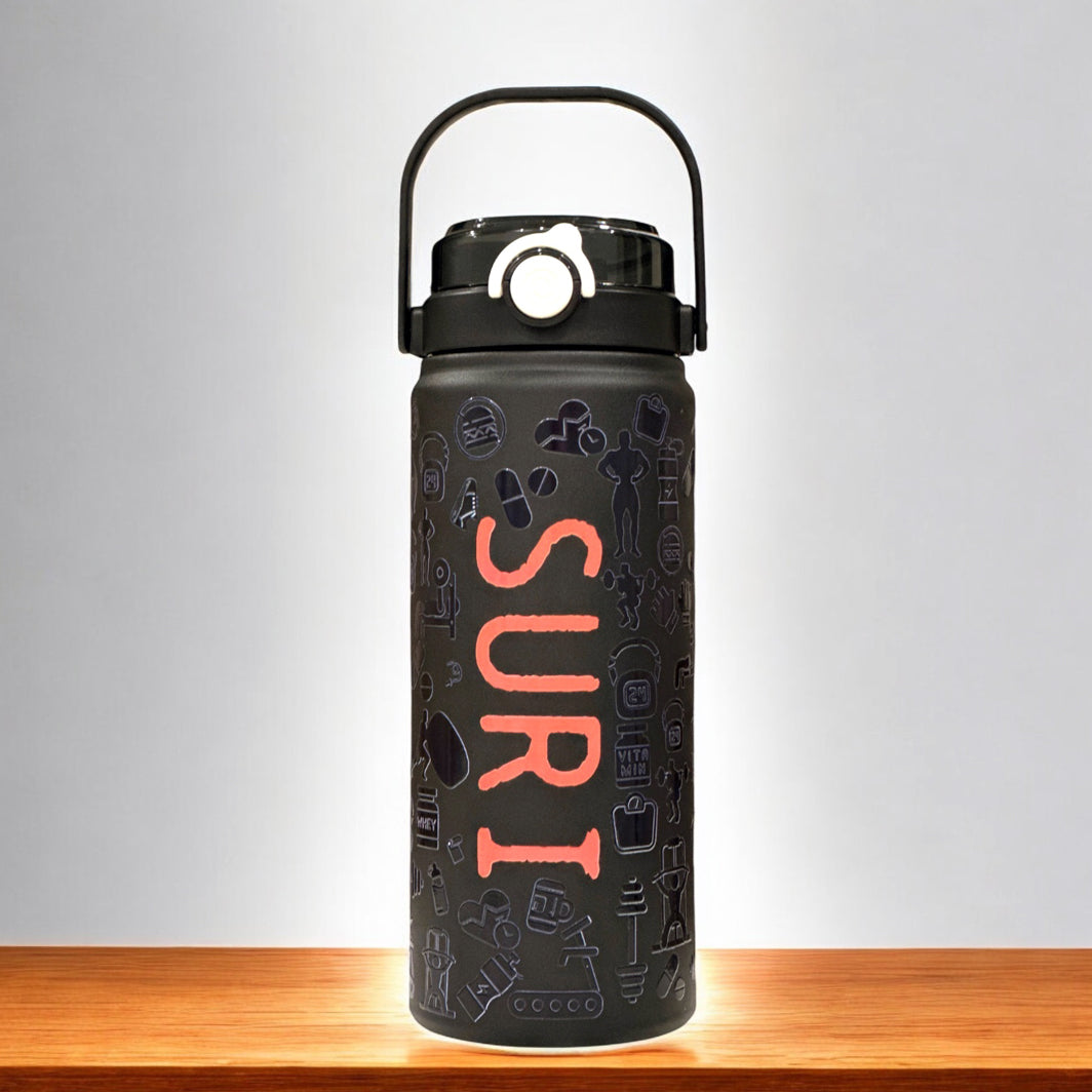 Personalised Black Flask with Gym Icons