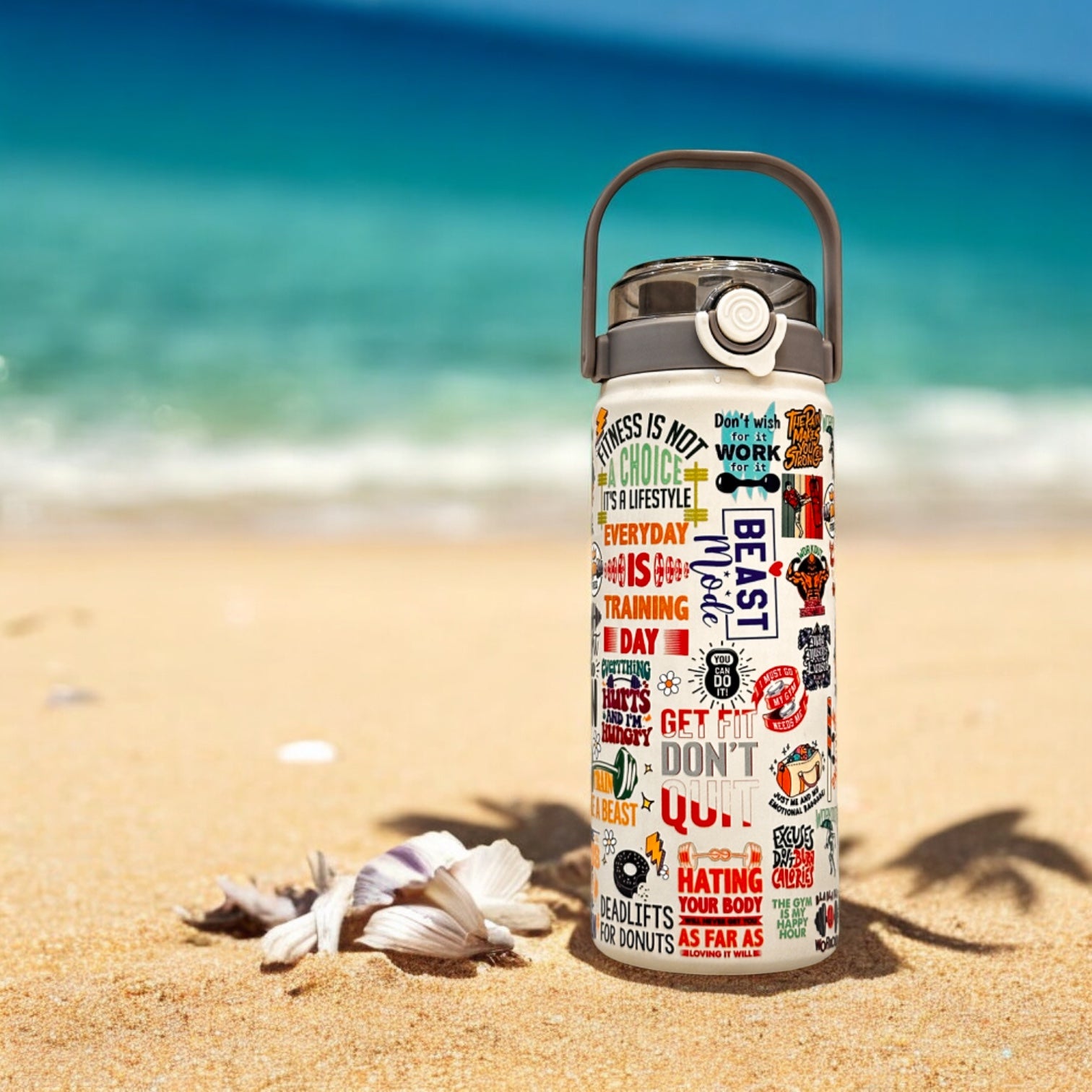 Gym Quotes Off White Flask