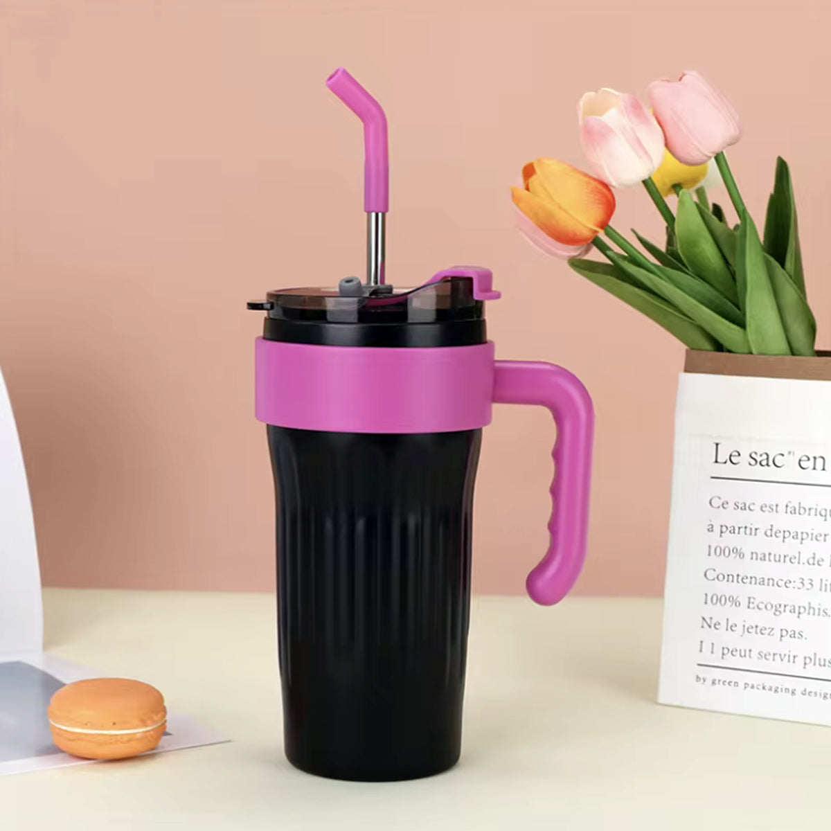 Black Ribbed Stanely Sipper