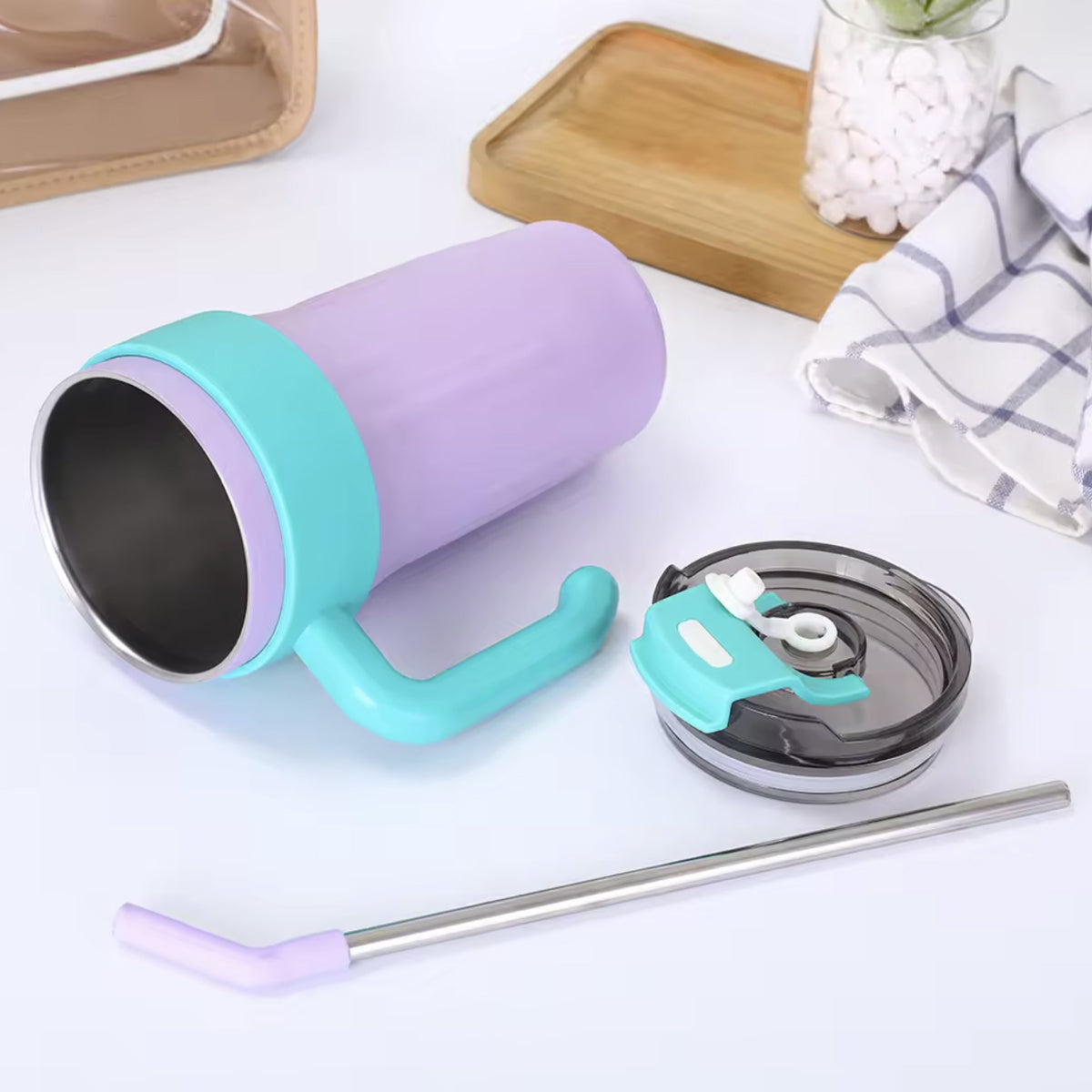 Grey & Green Ribbed Sipper