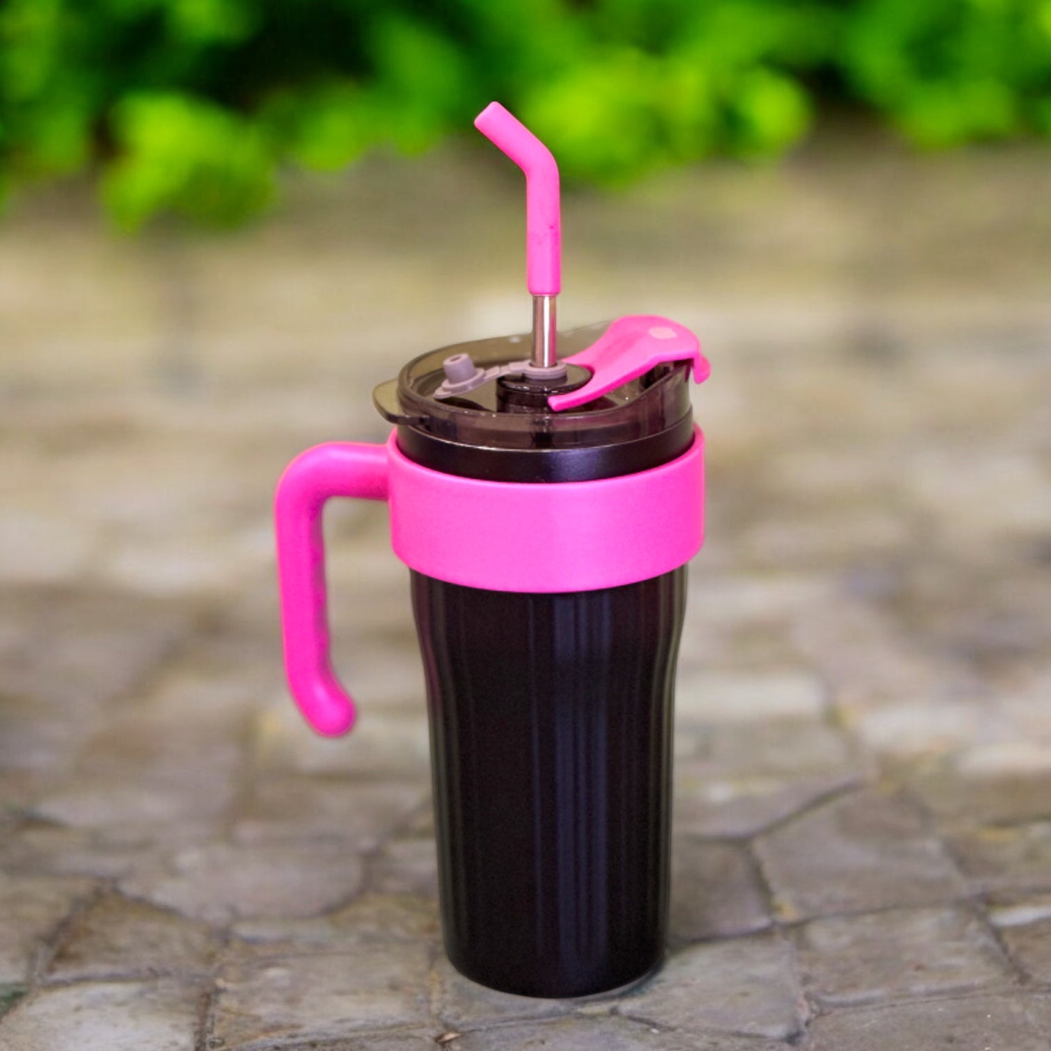 Black Ribbed Stanely Sipper