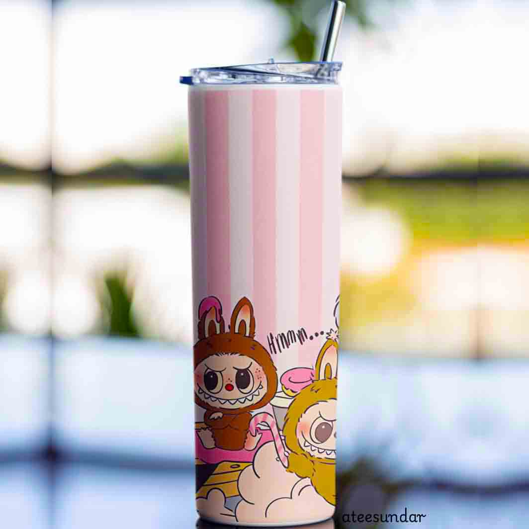 Labubu Pink Lines Skinny Tumbler